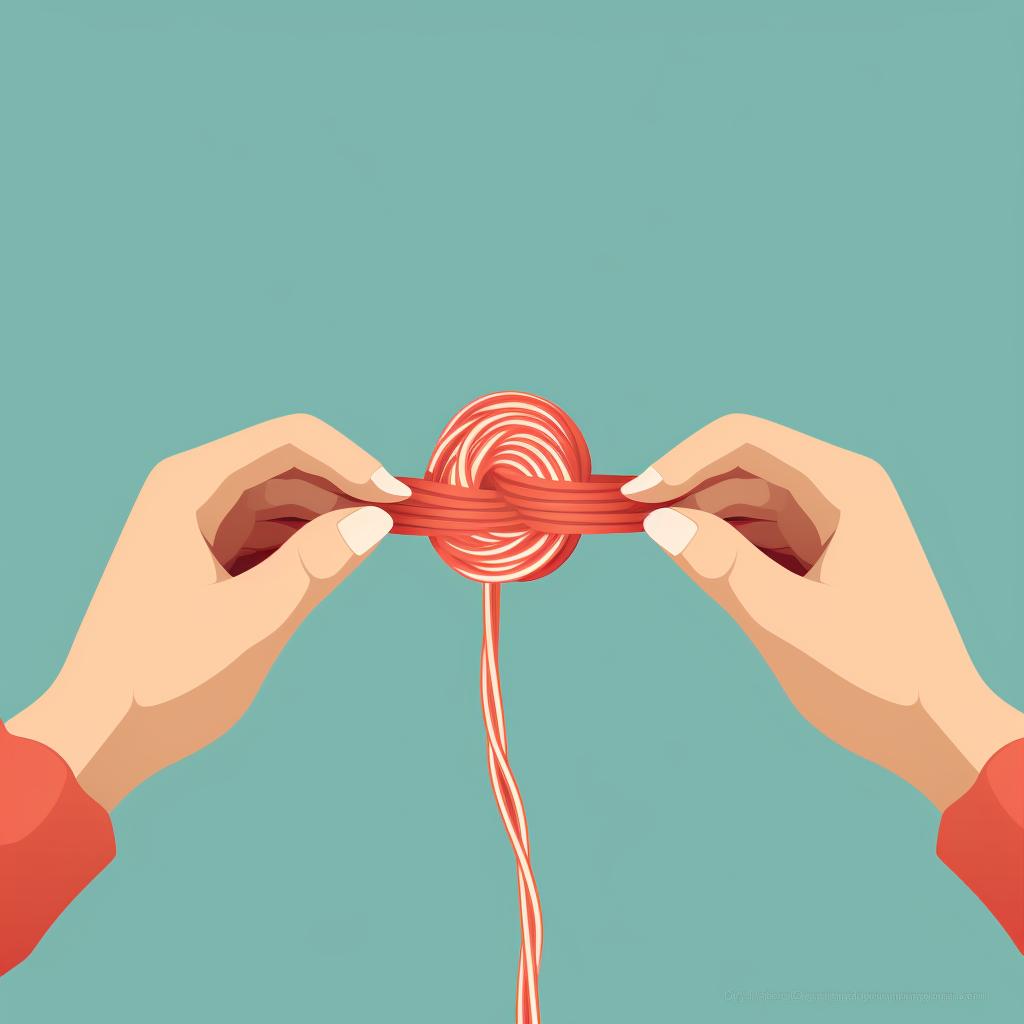 Hands creating a slip knot with yarn